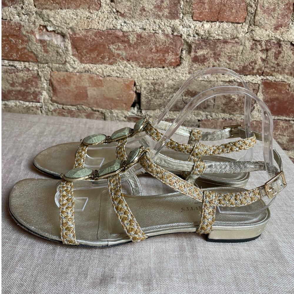 Eric Javtis Strappy Thong Slingback Sandals w/ Green Faux Gem Stones size 9N - Picture 3 of 9